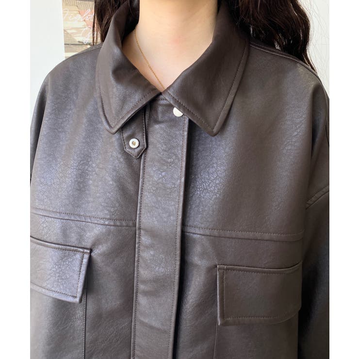 ヴィンテージライクマットフェイクレザー2WAYカラーショートブルゾン | moment+ | 詳細画像43 