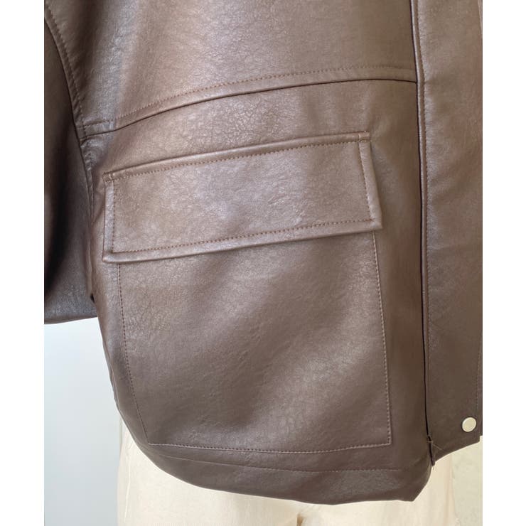 ヴィンテージライクマットフェイクレザー2WAYカラーショートブルゾン | moment+ | 詳細画像44 