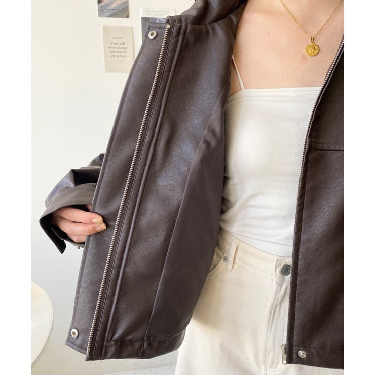 ヴィンテージライクマットフェイクレザー2WAYカラーショートブルゾン | moment+ | 詳細画像45 