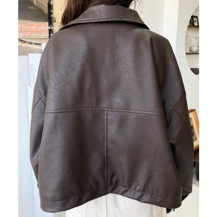 ヴィンテージライクマットフェイクレザー2WAYカラーショートブルゾン | moment+ | 詳細画像47 