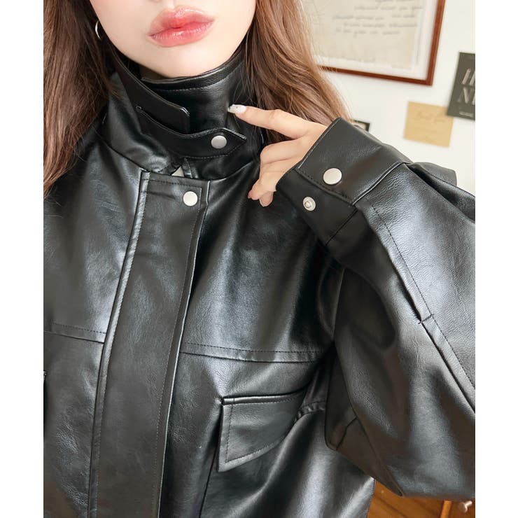 SAGA●USA製/ラムレザー●2way ボアレザージャケット リブ 短丈 M 5063-10.jpg