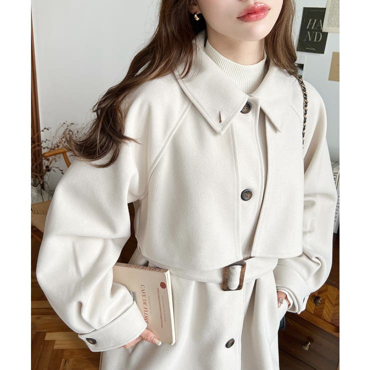 2WAYアレンジカラーミドル丈カラーコートニットメルトン | moment+ | 詳細画像12 