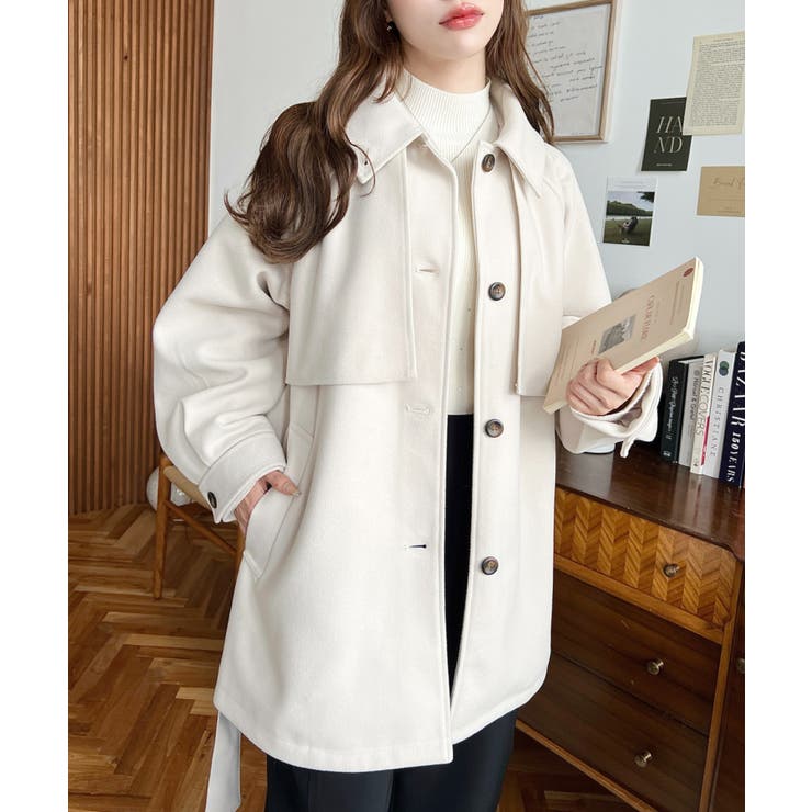 2WAYアレンジカラーミドル丈カラーコートニットメルトン | moment+ | 詳細画像13 