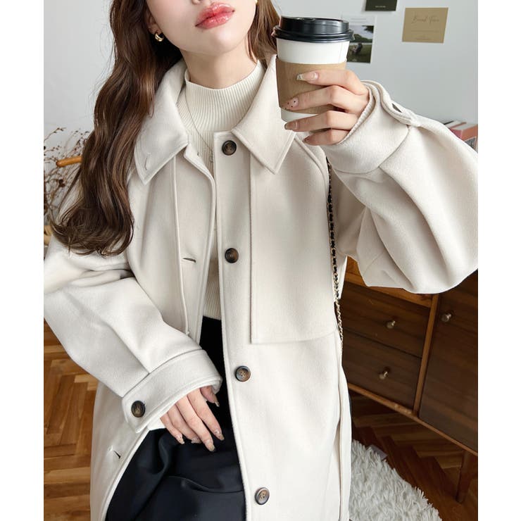 2WAYアレンジカラーミドル丈カラーコートニットメルトン | moment+ | 詳細画像14 