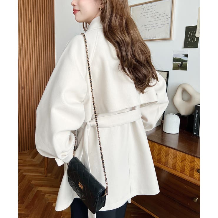 2WAYアレンジカラーミドル丈カラーコートニットメルトン | moment+ | 詳細画像15 