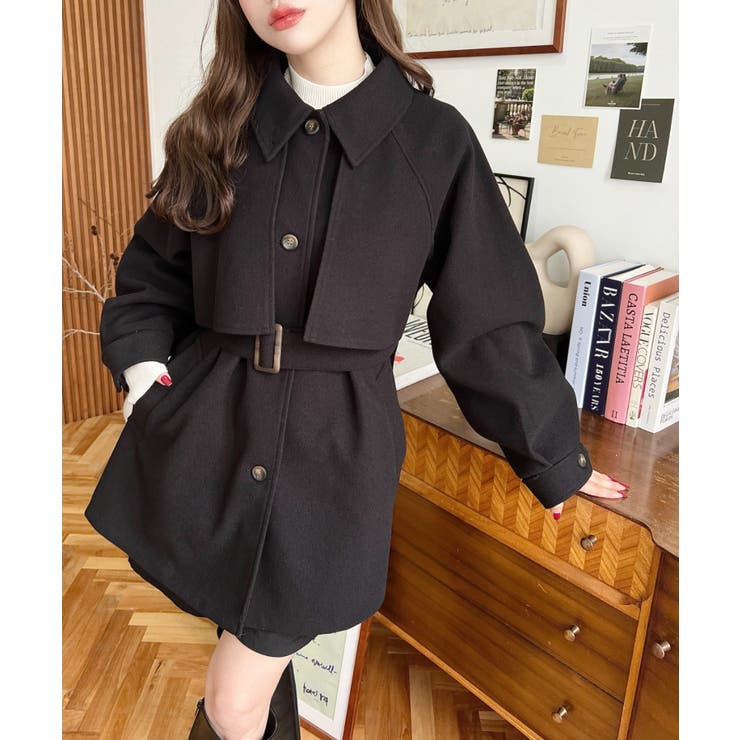 2WAYアレンジカラーミドル丈カラーコートニットメルトン | moment+ | 詳細画像24 