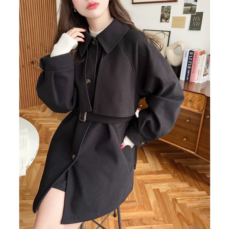 2WAYアレンジカラーミドル丈カラーコートニットメルトン | moment+ | 詳細画像25 