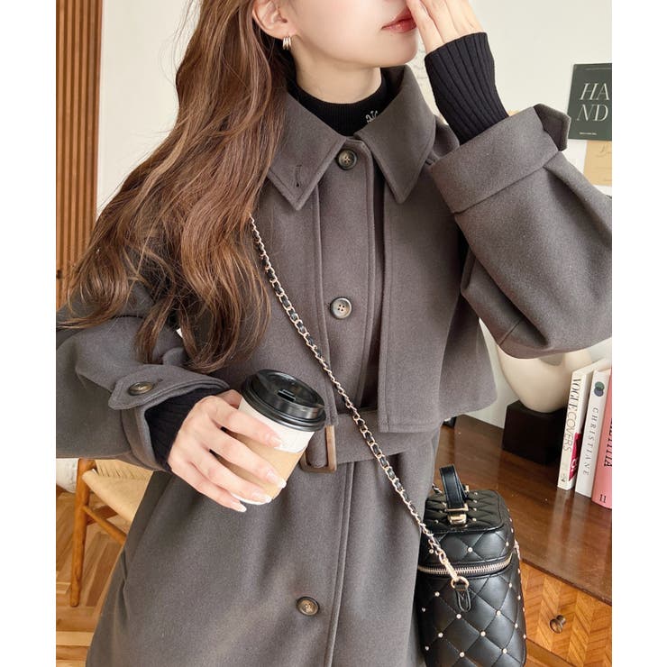 2WAYアレンジカラーミドル丈カラーコートニットメルトン | moment+ | 詳細画像39 