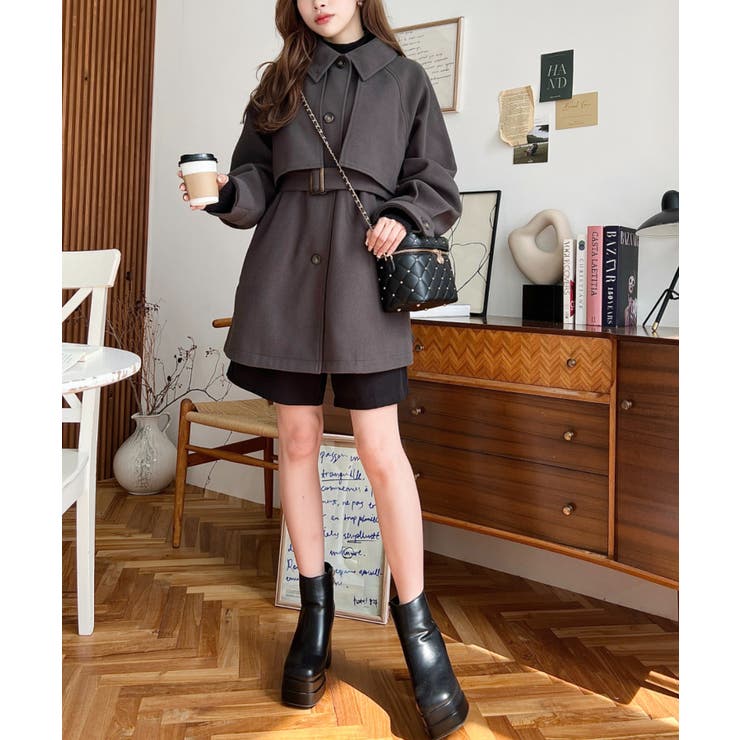 2WAYアレンジカラーミドル丈カラーコートニットメルトン | moment+ | 詳細画像42 