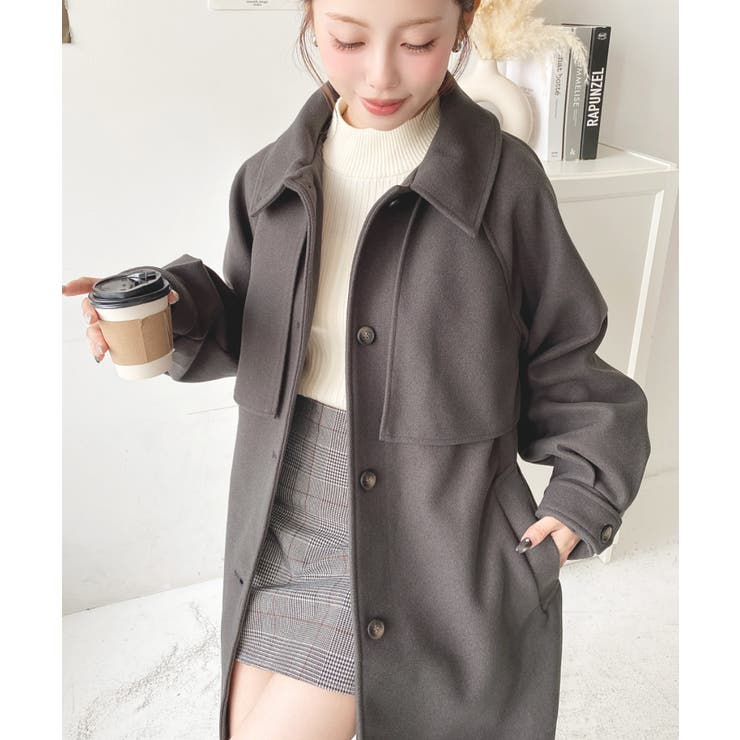 2WAYアレンジカラーミドル丈カラーコートニットメルトン | moment+ | 詳細画像47 