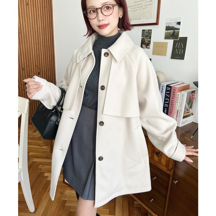 2WAYアレンジカラーミドル丈カラーコートニットメルトン | moment+ | 詳細画像6 