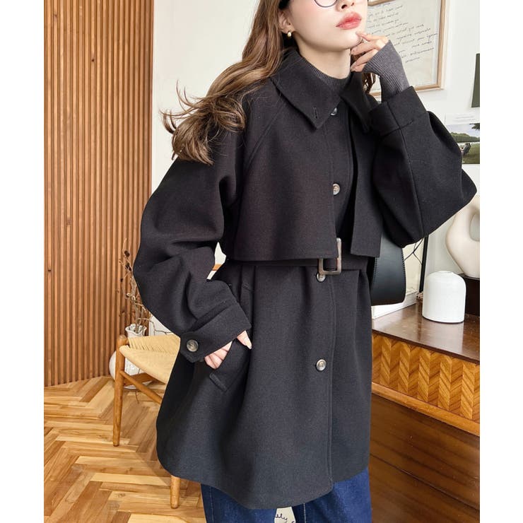 ブラック | 2WAYアレンジカラーミドル丈カラーコートニットメルトン | moment+