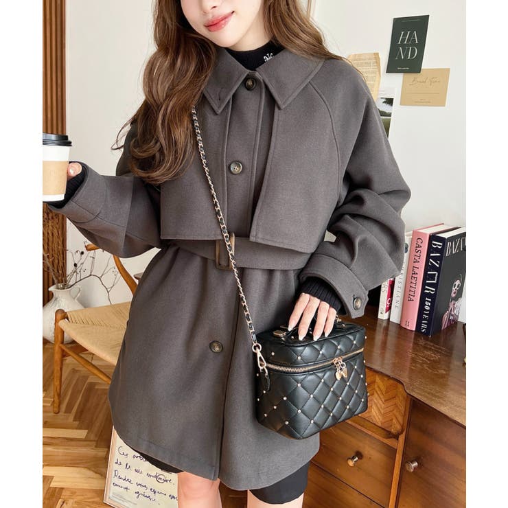 チャコールグレー | 2WAYアレンジカラーミドル丈カラーコートニットメルトン | moment+