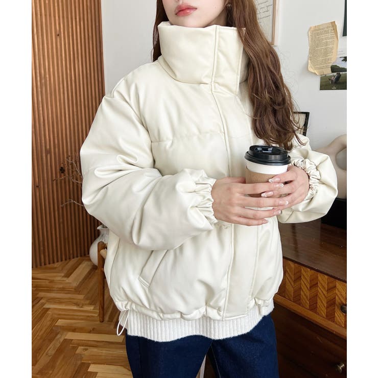 スタンドカラーファイバーダウンソフトフェイクレザーブルゾン | moment+ | 詳細画像10 