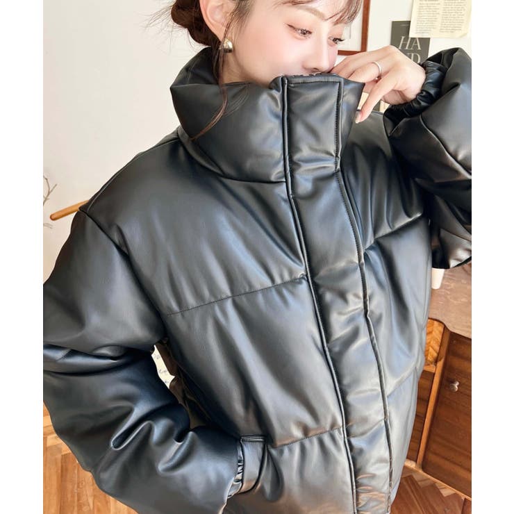 スタンドカラーファイバーダウンソフトフェイクレザーブルゾン | moment+ | 詳細画像11 