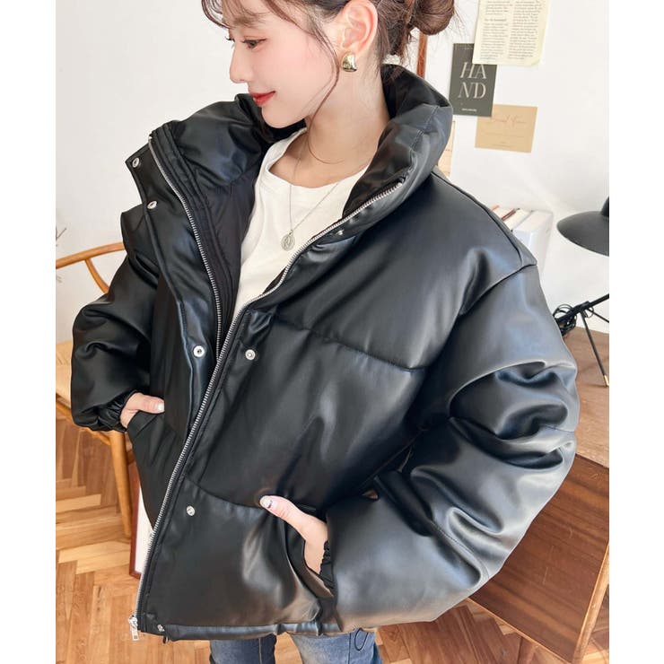 スタンドカラーファイバーダウンソフトフェイクレザーブルゾン | moment+ | 詳細画像13 