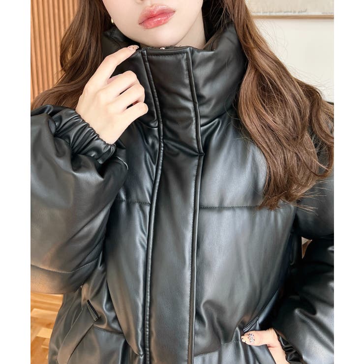 スタンドカラーファイバーダウンソフトフェイクレザーブルゾン | moment+ | 詳細画像16 