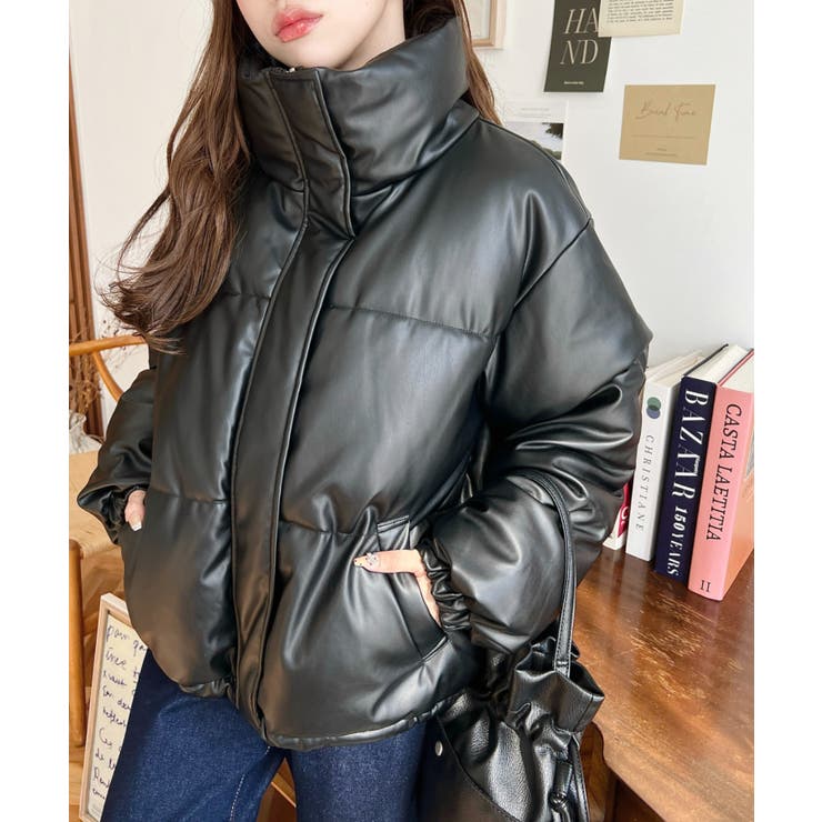 スタンドカラーファイバーダウンソフトフェイクレザーブルゾン | moment+ | 詳細画像17 