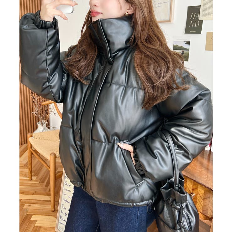 スタンドカラーファイバーダウンソフトフェイクレザーブルゾン | moment+ | 詳細画像18 