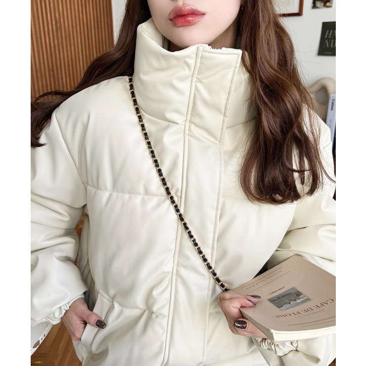 スタンドカラーファイバーダウンソフトフェイクレザーブルゾン | moment+ | 詳細画像2 