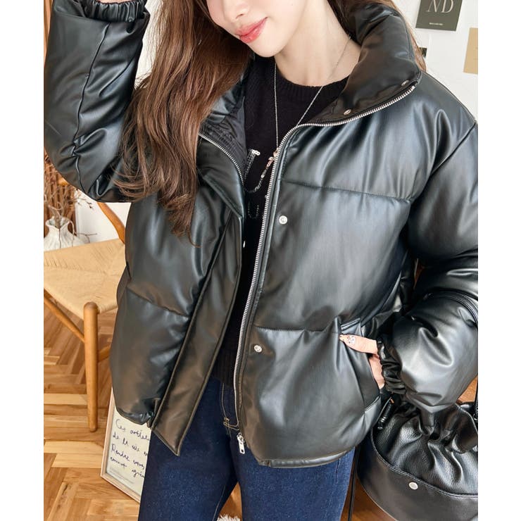 スタンドカラーファイバーダウンソフトフェイクレザーブルゾン | moment+ | 詳細画像20 