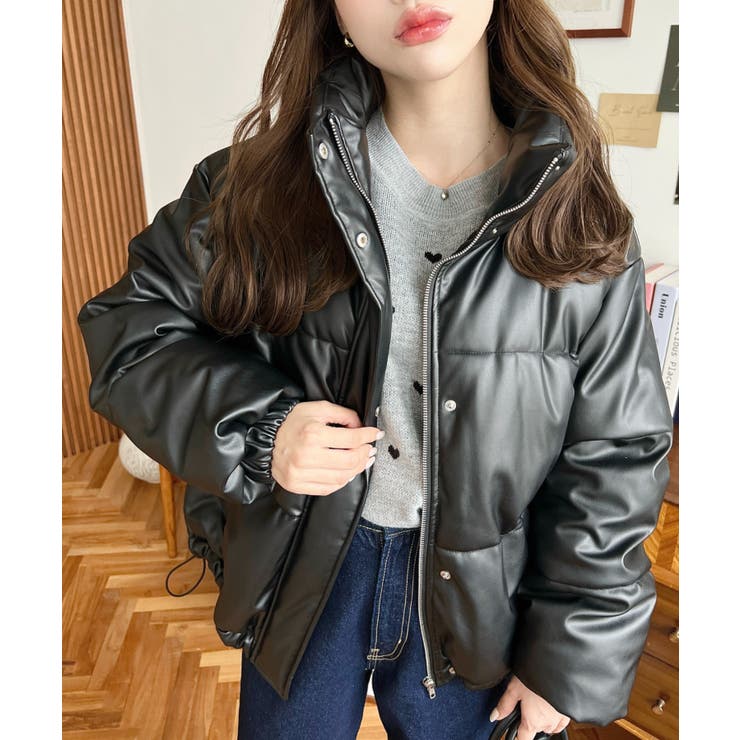 スタンドカラーファイバーダウンソフトフェイクレザーブルゾン | moment+ | 詳細画像21 