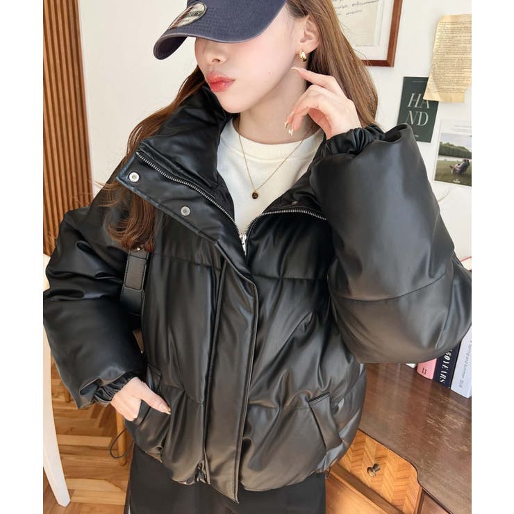 スタンドカラーファイバーダウンソフトフェイクレザーブルゾン | moment+ | 詳細画像25 