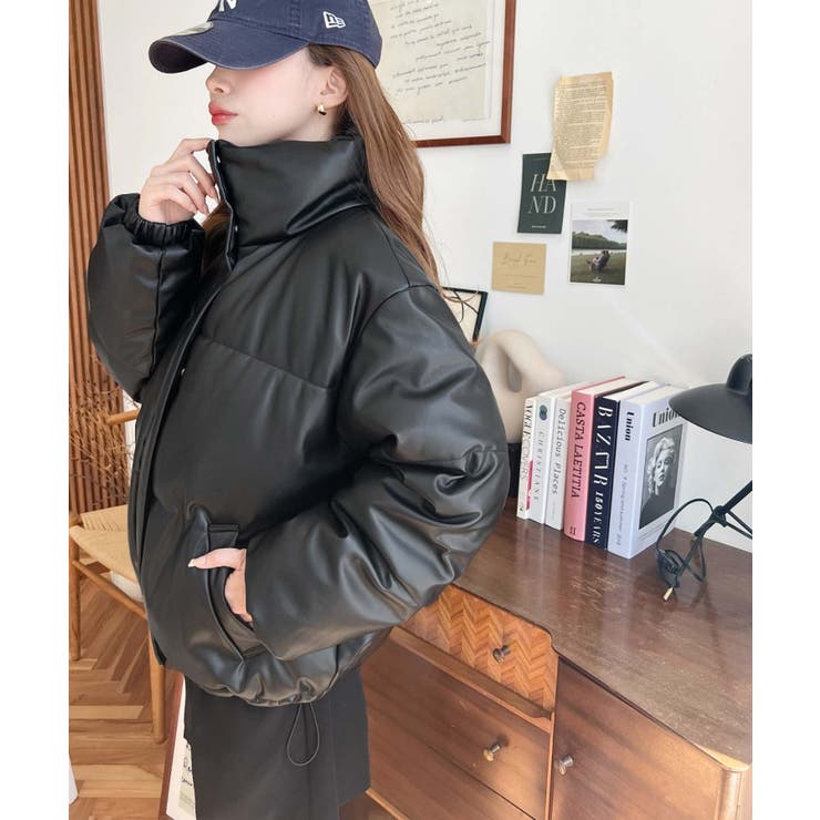 スタンドカラーファイバーダウンソフトフェイクレザーブルゾン | moment+ | 詳細画像26 