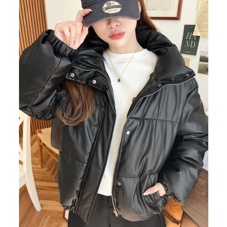 スタンドカラーファイバーダウンソフトフェイクレザーブルゾン | moment+ | 詳細画像28 