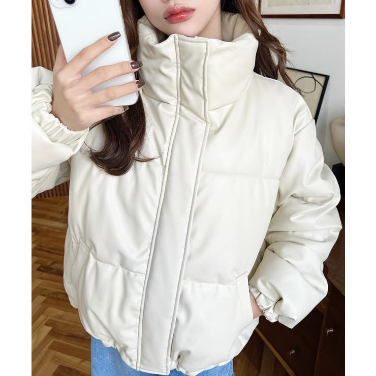 スタンドカラーファイバーダウンソフトフェイクレザーブルゾン | moment+ | 詳細画像3 