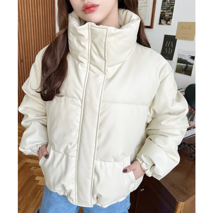 スタンドカラーファイバーダウンソフトフェイクレザーブルゾン | moment+ | 詳細画像4 