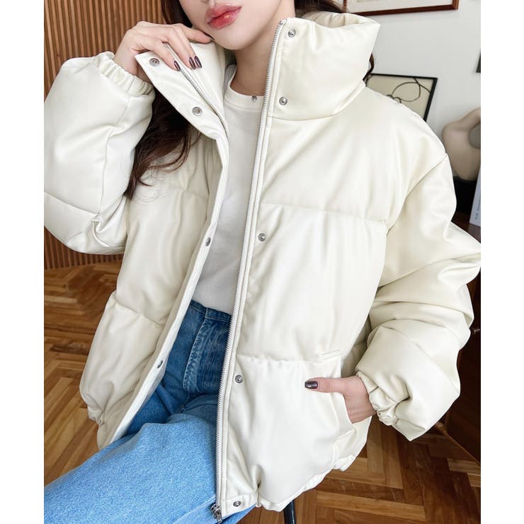 スタンドカラーファイバーダウンソフトフェイクレザーブルゾン | moment+ | 詳細画像5 