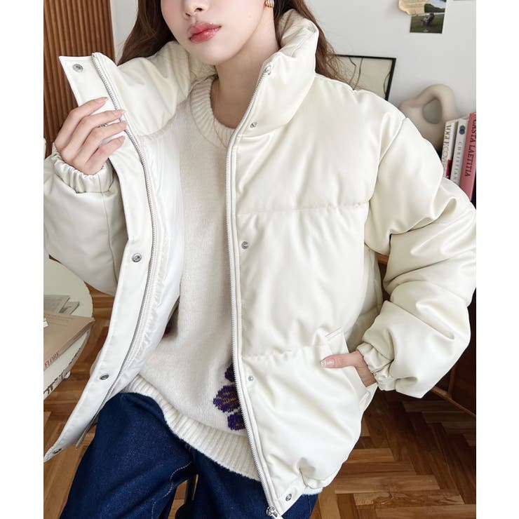 スタンドカラーファイバーダウンソフトフェイクレザーブルゾン | moment+ | 詳細画像6 