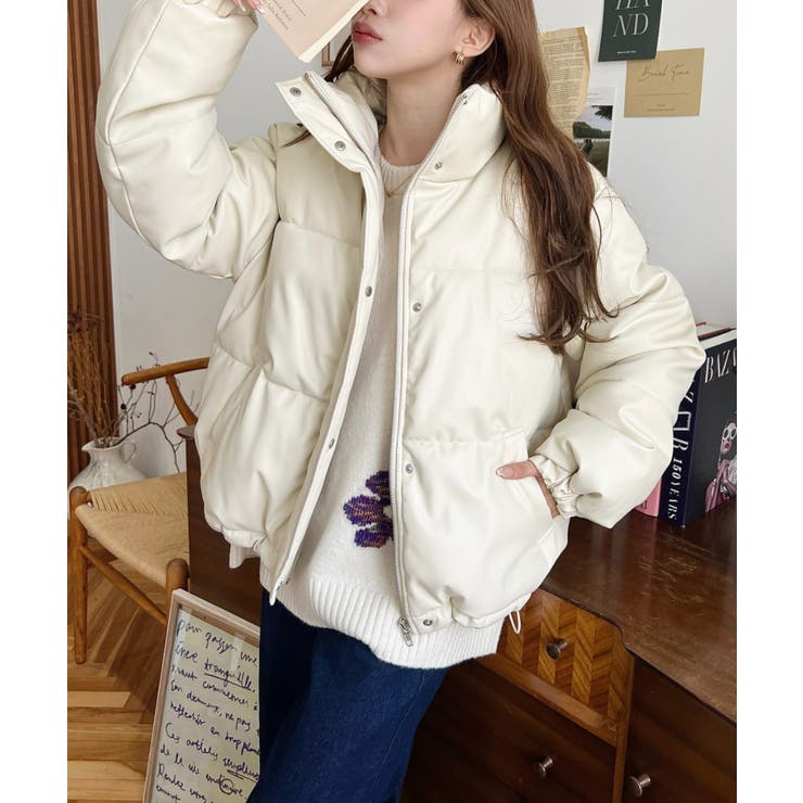 スタンドカラーファイバーダウンソフトフェイクレザーブルゾン | moment+ | 詳細画像7 