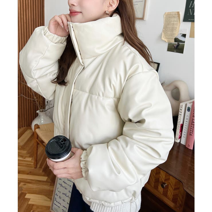 スタンドカラーファイバーダウンソフトフェイクレザーブルゾン | moment+ | 詳細画像8 