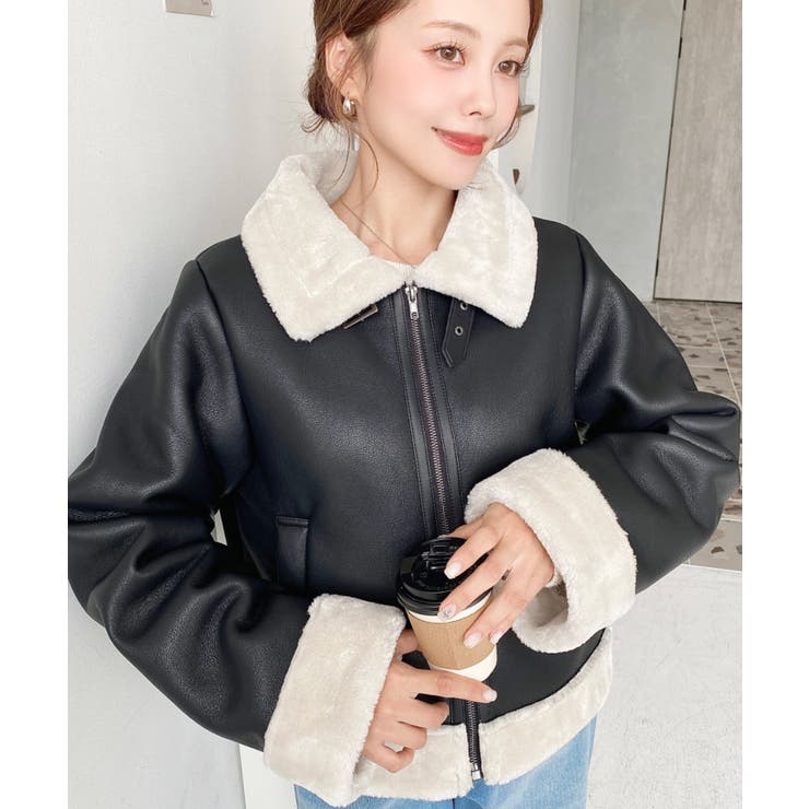 フェイクレザー×フェイクファームートンショートブルゾン[品番