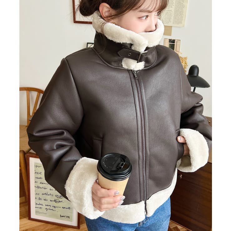 125 Diagram 上質 軽量 ムートンファー 2WAY ショート ブルゾン フェイクレザー×フェイクファームートンショートブルゾン[品番