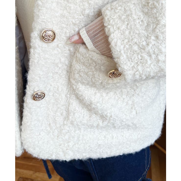 金ボタンノーカラージャケット フェイクリングウール | moment+ | 詳細画像12 