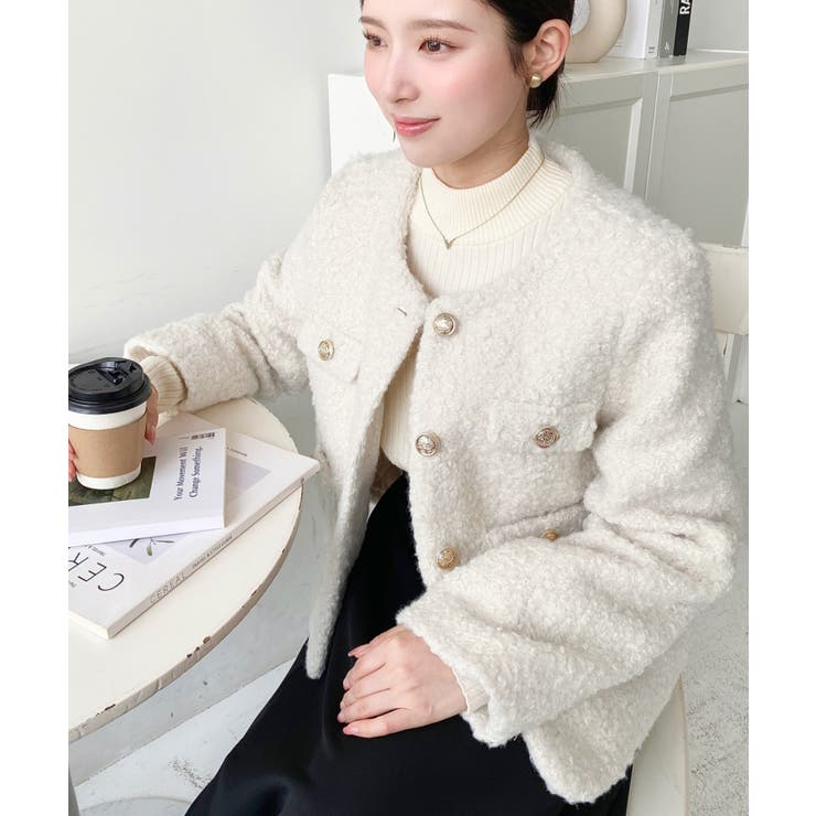 金ボタンノーカラージャケット フェイクリングウール | moment+ | 詳細画像15 