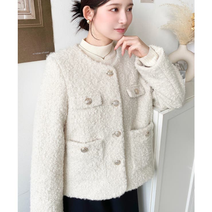 金ボタンノーカラージャケット フェイクリングウール | moment+ | 詳細画像16 