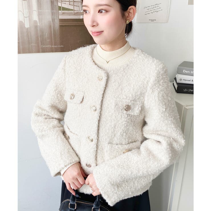 金ボタンノーカラージャケット フェイクリングウール | moment+ | 詳細画像17 