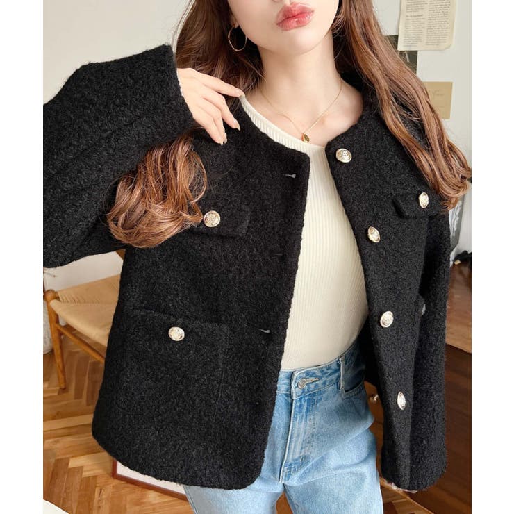 金ボタンノーカラージャケット フェイクリングウール | moment+ | 詳細画像18 