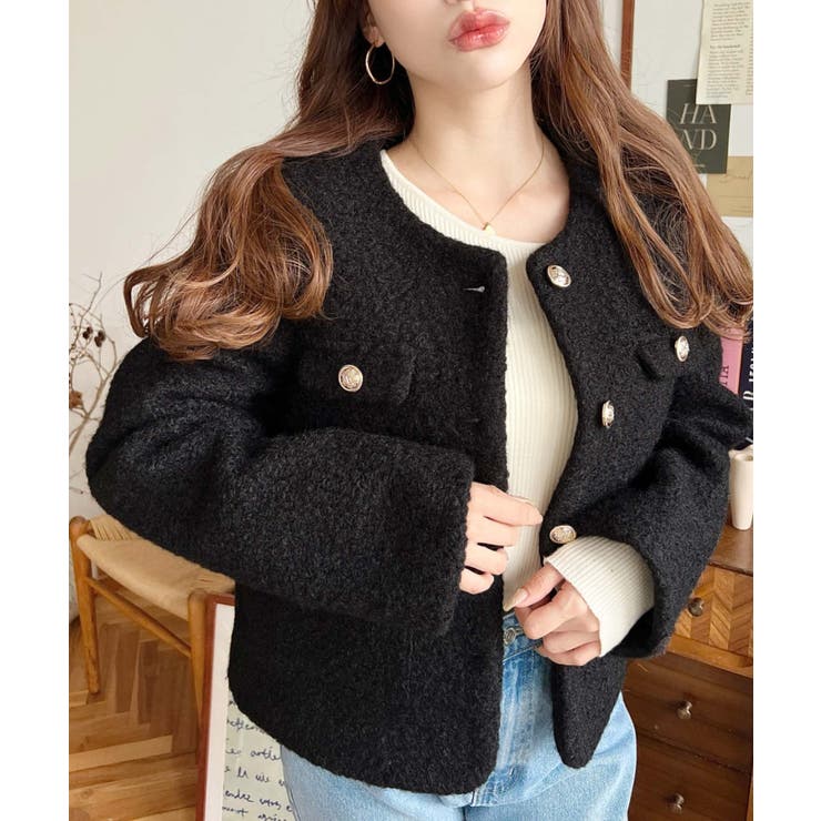 金ボタンノーカラージャケット フェイクリングウール | moment+ | 詳細画像20 