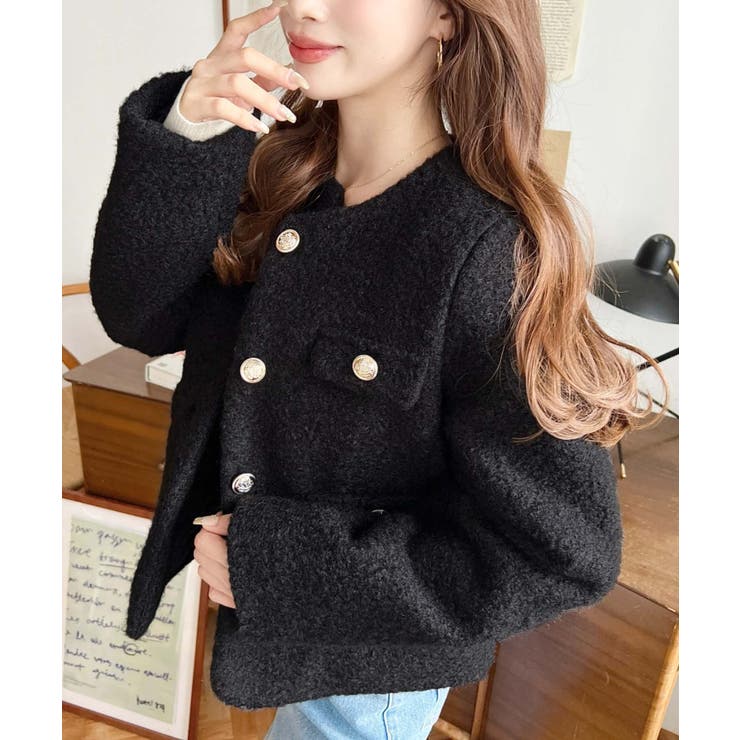 金ボタンノーカラージャケット フェイクリングウール | moment+ | 詳細画像21 