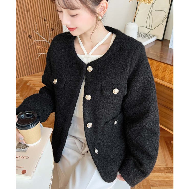 金ボタンノーカラージャケット フェイクリングウール | moment+ | 詳細画像23 