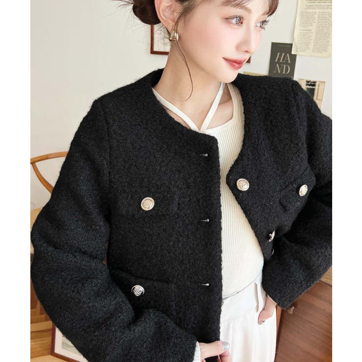 金ボタンノーカラージャケット フェイクリングウール | moment+ | 詳細画像24 