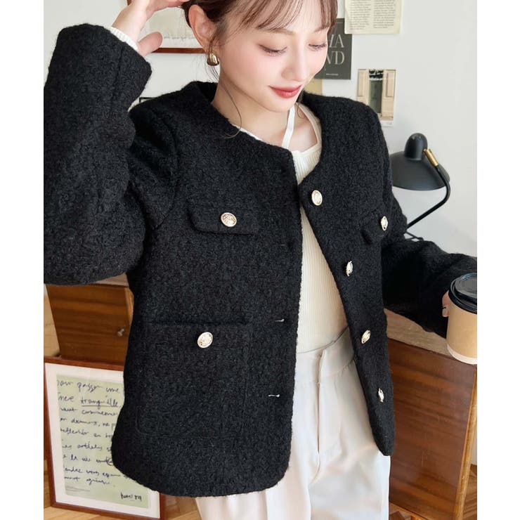 金ボタンノーカラージャケット フェイクリングウール | moment+ | 詳細画像25 