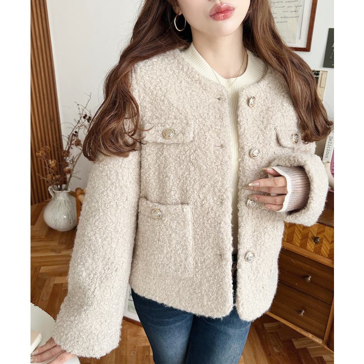 金ボタンノーカラージャケット フェイクリングウール | moment+ | 詳細画像27 