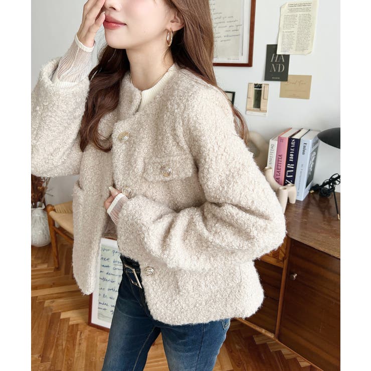 金ボタンノーカラージャケット フェイクリングウール | moment+ | 詳細画像29 