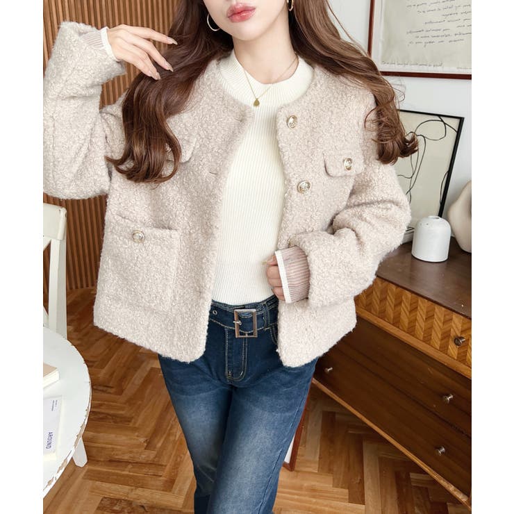 金ボタンノーカラージャケット フェイクリングウール | moment+ | 詳細画像30 